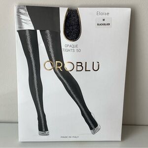 Oroblù Eloise Opaque Tights 50 Black/Silver Size M NWT Made in Italy